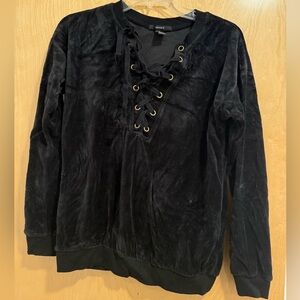 Forever 21 Black Velvet Crew Neck Sweater